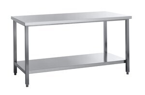 Arbeitstisch Edelstahl, mit Tischplatte und Grundboden, ohne Aufkantung, BTH 1800 x 700 x 850 mm