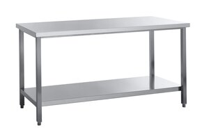 Arbeitstisch Edelstahl, mit Tischplatte und Grundboden, ohne Aufkantung, BTH 2000 x 700 x 850 mm