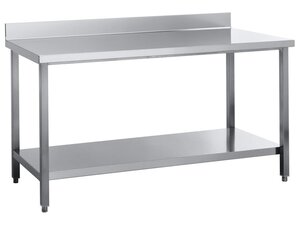 Arbeitstisch Edelstahl, mit Tischplatte und Grundboden, mit Aufkantung, BTH 1600 x 700 x 850 mm