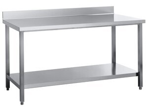 Arbeitstisch Edelstahl, mit Tischplatte und Grundboden, mit Aufkantung, BTH 2000 x 700 x 850 mm