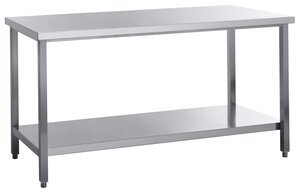 Arbeitstisch Edelstahl, mit Tischplatte und Grundboden, ohne Aufkantung, BTH 1000 x 600 x 850 mm