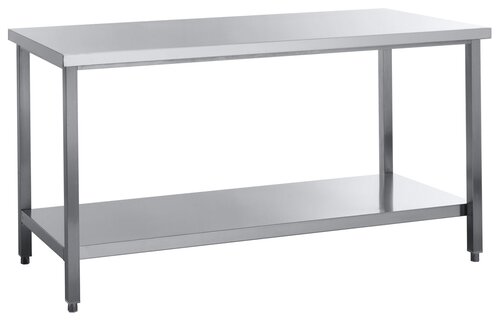 Arbeitstisch Edelstahl, mit Tischplatte und Grundboden, ohne Aufkantung, BTH 1800 x 600 x 850 mm