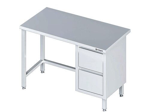 Arbeitstisch PROFI Edelstahl mit 2er Schubladenblock rechts, 2800 x 700 x 850 mm, verschwei�t, Aufkantung