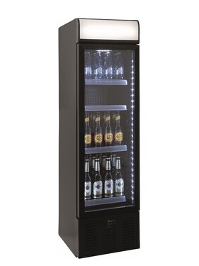 Getränkekühlschrank Werbetafel schmal DK105, Tür selbstschließend, BTH 403 x 455 x 1505 mm