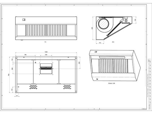 Wandhaube ECO WMR, Motor und Regler, Beleuchtung, Fettablasshahn, BTH 1200 x 700 x 450 mm