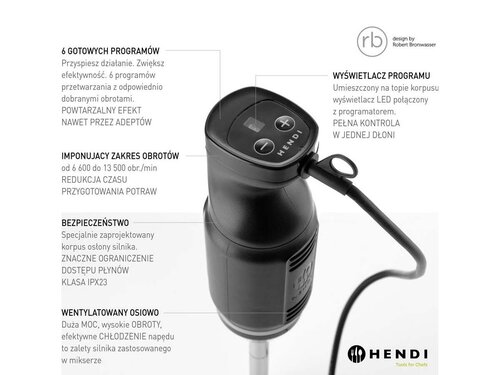 Hendi Blend Stabmixer, 6 Geschwindigkeitsstufen, bis 13.500 U/Min, f�r 1-8 Liter