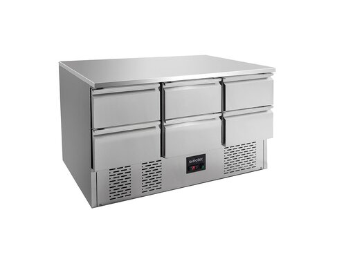 vaiotec EASYLINE 700 Kühltisch, 6 Schubladen für GN 1/1, 368 Liter, mit statischer Kühlung, BTH 1370 x 700 x 850 mm