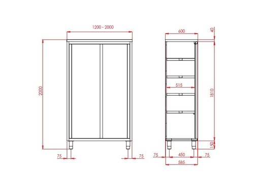 vaiotec TOPLINE 600 Hochschrank, 2 Schiebet�ren, BTH 2000 x 600 x 2000 mm