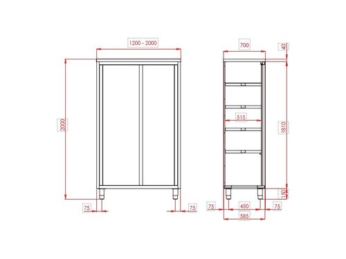 vaiotec TOPLINE 700 Hochschrank, 2 Schiebet�ren, BTH 2000 x 700 x 2000 mm