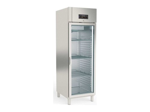 Edelstahlkühlschrank mit Glastür  PROFI, 514 Liter, für GN 2/1, Umluftkühlung, BTH 660 x 850 x 2115 mm
