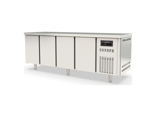 Kühltisch PROFI aus Edelstahl, Inhalt 548 Liter, 4 Türen, GN 1/1, mit Umluftkühlung, BTH 2245 x 700 x 850 mm