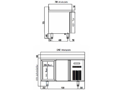 vaiotec TOPLINE 700 Tiefk�hltisch, 2 Schubladen, 1 T�r f�r GN 1/1, 265 Liter, mit Aufkantung, BTH 1360 x 700 x 900 mm