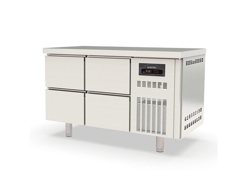 Kühltisch PROFI aus Edelstahl, Inhalt 258 Liter, 4 Schubladen, GN 1/1, mit Umluftkühlung, BTH 1345 x 700 x 850 mm