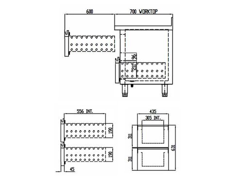 vaiotec TOPLINE 700 Kühltisch, 4 Schubladen für GN 1/1, 258 Liter, mit Umluftkühlung, BTH 1345 x 700 x 850 mm