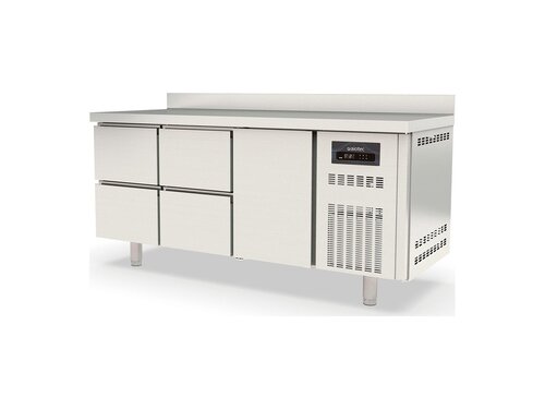 Kühltisch PROFI aus Edelstahl, Inhalt 403 Liter, 4 Schubladen 1 Tür, GN 1/1, mit Aufkantung, BTH 1795 x 700 x 850 mm