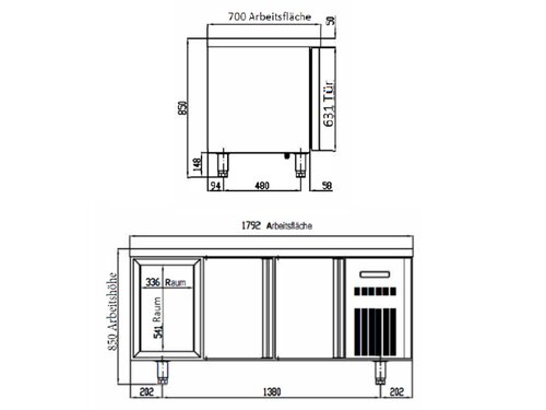 vaiotec TOPLINE 700 Kühltisch, 6 Schubladen für GN 1/1, 403 Liter, mit Umluftkühlung, BTH 1795 x 700 x 850 mm