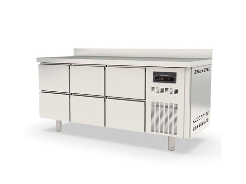 Kühltisch PROFI aus Edelstahl, Inhalt 403 Liter, 6 Schubladen, GN 1/1, mit Aufkantung, BTH 1795 x 700 x 850 mm