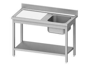 Edelstahl Sp�ltisch BASIC mit 1 Becken rechts und Grundboden, BTH 1200 x 700 x 850 mm