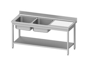 Edelstahl Sp�ltisch BASIC mit 2 Becken links und...