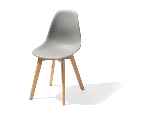 FEROS Stapelstuhl Keeve, Sitzschale Grau, Birkenholz-Gestell, BTH 470 x 530 x 830 mm