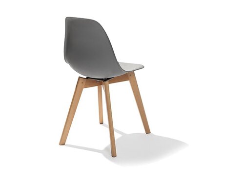 FEROS Stapelstuhl Keeve, Sitzschale Grau, Birkenholz-Gestell, BTH 470 x 530 x 830 mm