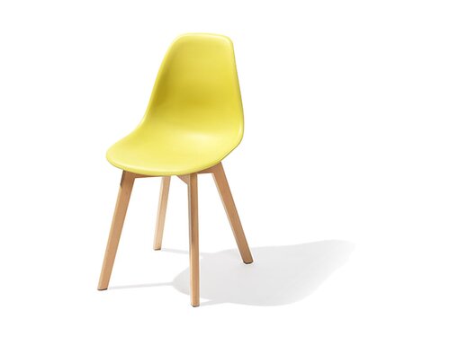 FEROS Stapelstuhl Keeve, Sitzschale Gelb, Birkenholz-Gestell, BTH 470 x 530 x 830 mm