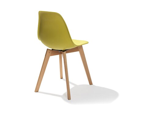 FEROS Stapelstuhl Keeve, Sitzschale Gelb, Birkenholz-Gestell, BTH 470 x 530 x 830 mm