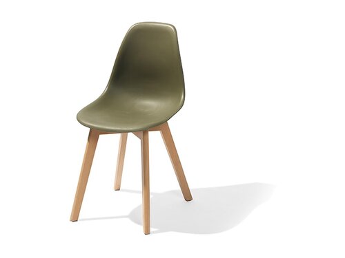 FEROS Stapelstuhl Keeve, Sitzschale Gr�n, Birkenholz-Gestell, BTH 470 x 530 x 830 mm