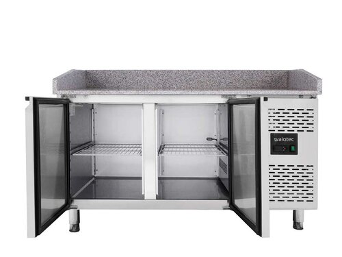 Pizzakühltisch BASIC mit 2 Türen, 390 Liter, Granitarbeitsfläche, BTH 1510 x 800 x 1000 mm