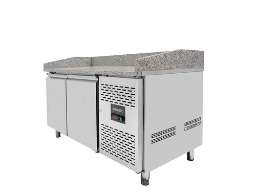 vaiotec EASYLINE 800 Pizzatisch mit 2 Türen, graue Granitarbeitsfläche, Umluftkühlung, BTH 1510 x 800 x 1000 mm