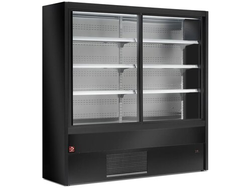 Diamond Padova Line, Wandk�hlregal geschlossen - Schwarz, 2,70 m�, mit 3 Ausstellb�den und Schiebet�ren aus Glas, BTH 2000 x 570 x 2000 x mm
