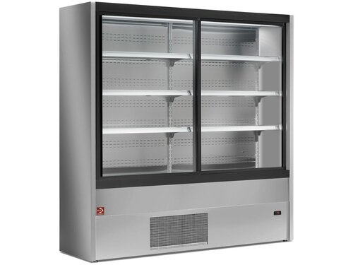 Diamond Padova Line, Wandk�hlregal geschlossen - Grau, 1,45 m�, mit 3 Ausstellb�den und Schiebet�ren aus Glas, BTH 1000 x 570 x 2000 x mm