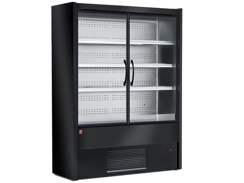 Diamond Modena Line, Wandk�hlregal, Fl�gelt�ren, Schwarz, 1,82 m�, 3 Einlegeb�den, LED-Beleuchtung, BTH 1500 x 570 x 2000 x mm