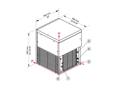 Brema Flockeneisbereiter, 160 kg / 24 h, luftgek�hlt, ohne Eisvorratsbeh�lter, R452a, BTH 560 x 569 x 600 mm