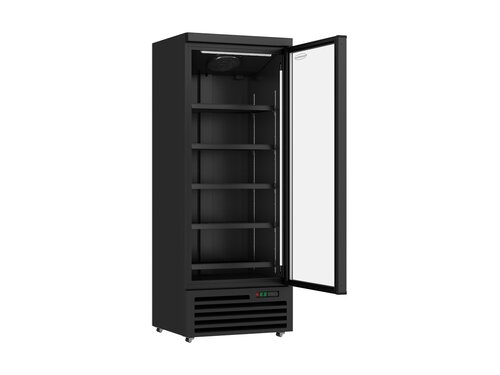 Glast�rk�hlschrank auf Rollen, mit 1 T�r, Inhalt 600 Liter, Schwarz, BTH 750 x 710 x 1997 mm