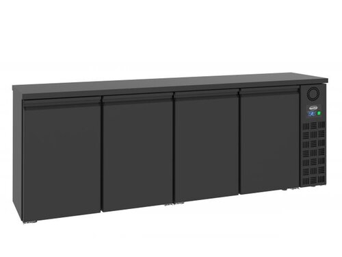 Flaschenkühltisch Schwarz, 4 Türen, Inhalt 680 Liter, BTH 2490 x 550 x 950 mm