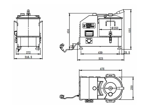 vaiotec EASYLINE Cutter 9 Liter, 1100 - 2200 U/min, vollst�ndig aus Edelstahl, BTH 290 x 470 x 440 mm