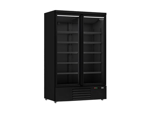 Glast�rk�hlschrank auf Rollen, mit 2 T�ren, Inhalt 1000 Liter, Schwarz, BTH 1253 x 710 x 1997 mm