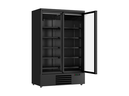Glast�rk�hlschrank auf Rollen, mit 2 T�ren, Inhalt 1000 Liter, Schwarz, BTH 1253 x 710 x 1997 mm