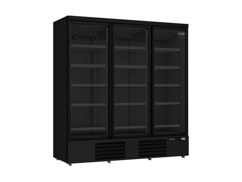 Glast�rk�hlschrank auf Rollen, mit 3 T�ren, Inhalt 1530 Liter, Schwarz, BTH 1880 x 710 x 1997 mm