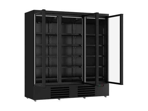 Glast�rk�hlschrank auf Rollen, mit 3 T�ren, Inhalt 1530 Liter, Schwarz, BTH 1880 x 710 x 1997 mm