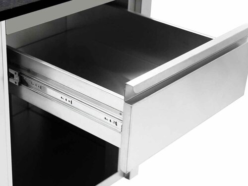 vaiotec EASYLINE 800 Kassentisch, Granitarbeitsplatte schwarz, Edelstahl, BTH 600 x 820 x 850 mm