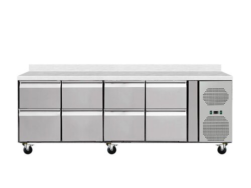 Kühltisch mit 8 Schubladen, 616 Liter, GN1/1, mit Aufkantung, BTH 223 x 70 x 86 cm