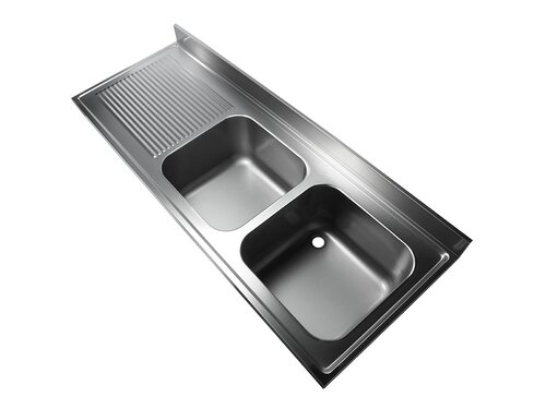 Sp�labdeckung Edelstahl, 2 Becken, rechtsseitig, ohne Standrohrventil, BTH 1400 x 600 x 250 mm