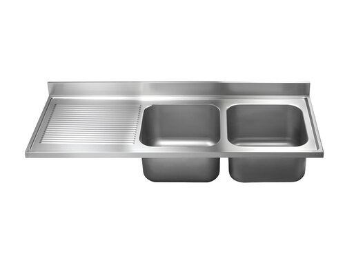 Sp�labdeckung Edelstahl, 2 Becken rechts, Aufkantung, BTH 1600 x 600 x 250 mm