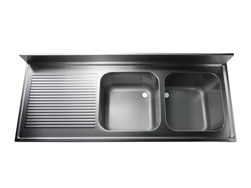 Sp�labdeckung Edelstahl, 2 Becken rechts, Aufkantung, BTH 1600 x 600 x 250 mm