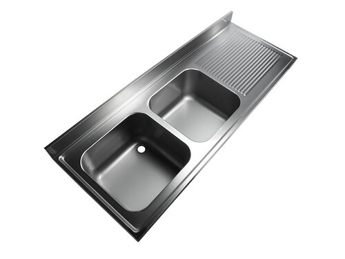 Sp�labdeckung Edelstahl, 2 Becken links, Aufkantung, BTH 2000 x 600 x 250 mm