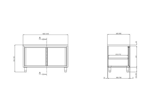 vaiotec TOPLINE 600 Arbeitsschrank, Schiebet�ren, Durchreiche, BTH 1200 x 600 x 850 mm