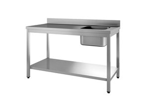 vaiotec TOPLINE 600 Cheftisch, Becken rechts, Grundboden, mit Aufkantung, BTH 1200 x 600 x 850 mm