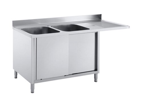 vaiotec TOPLINE 600 Sp�lzentrum, 2 Becken links, Schiebet�ren, BTH 1800 x 600 x 850 mm